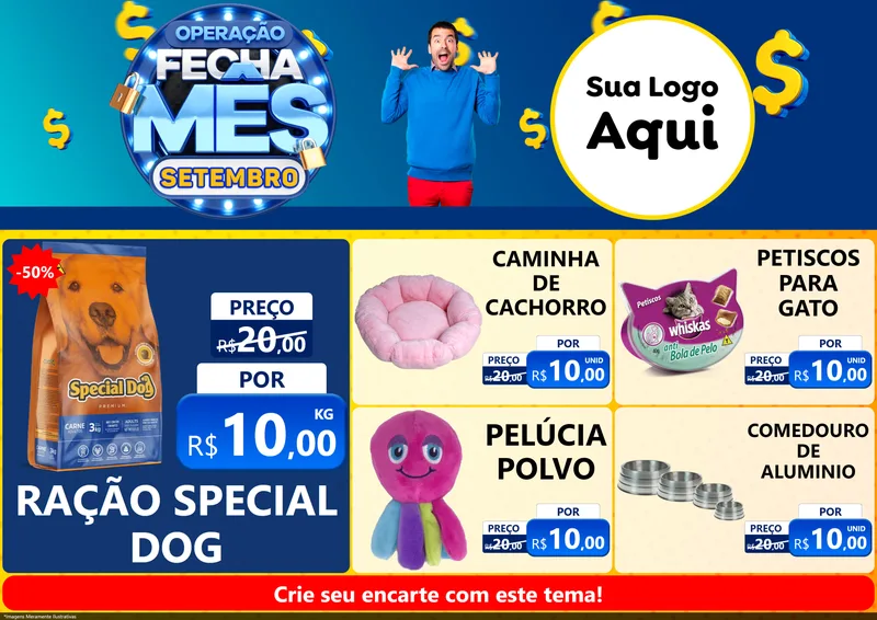 Modelo de Encarte para Encarte A4 Horizontal com o tema Operação Fecha Mês Setembro para Pet Shop