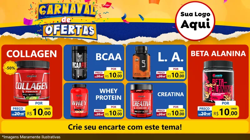 Modelo de TV para TV Horizontal com o tema Carnaval de Ofertas para Suplementos alimentares