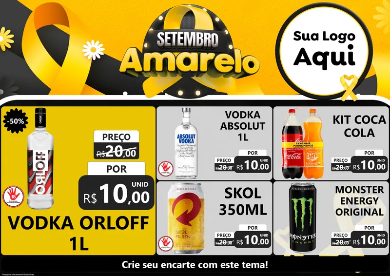Modelo de Encarte para Encarte A4 Horizontal com o tema Setembro Amarelo para Distribuidora de bebidas