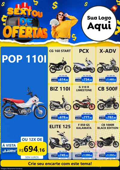 Modelo de Encarte para Encarte A4 Vertical com o tema Sextou de Ofertas para Concessionaria de Motos