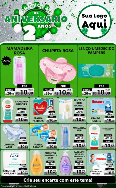 Modelo de Encarte para Encarte Grande com o tema Promoção de Aniversário - 2 Anos para Bebês