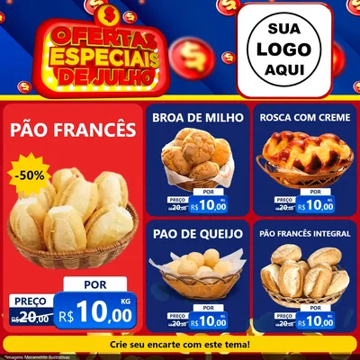 Modelo de Rede Social para Feed Facebook com o tema Ofertas Especiais de Julho para Padaria
