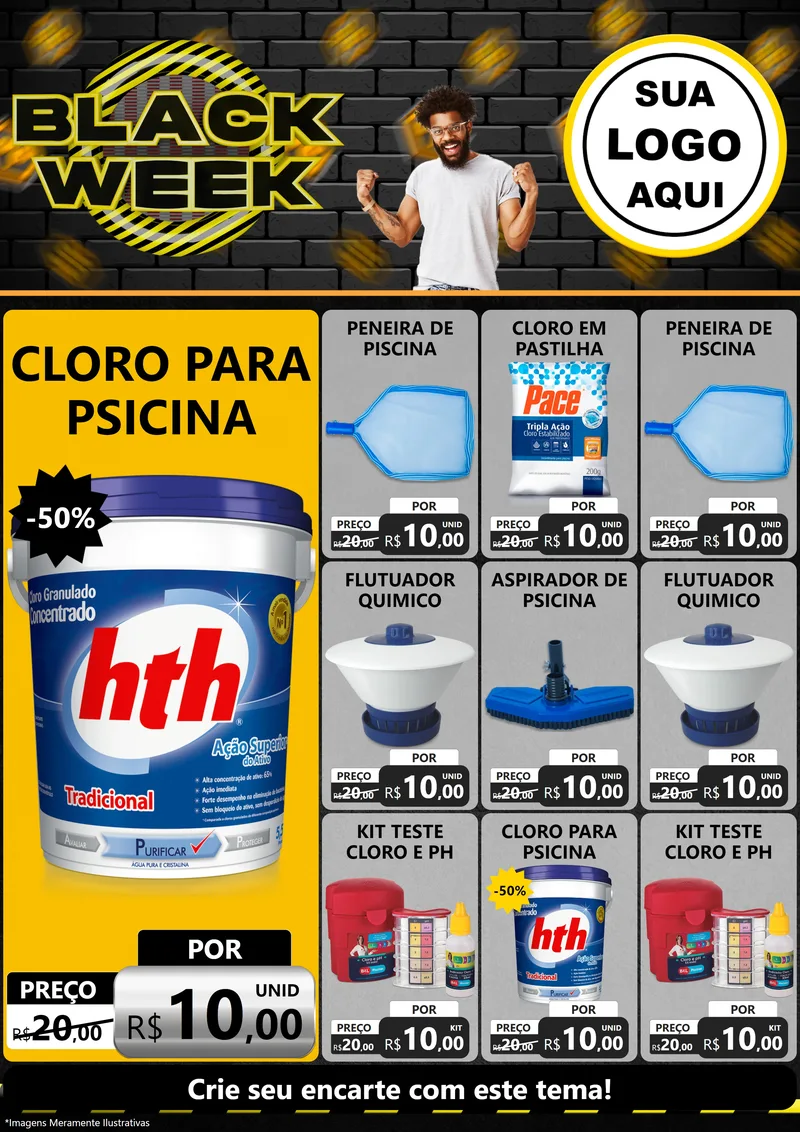 Modelo de Encarte para Encarte A4 Vertical com o tema Black Week para Produtos para Piscina