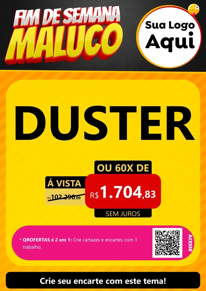 Modelo de Cartaz para Cartaz A4 Vertical com o tema Final de Semana Maluco para Concessionaria de Carros