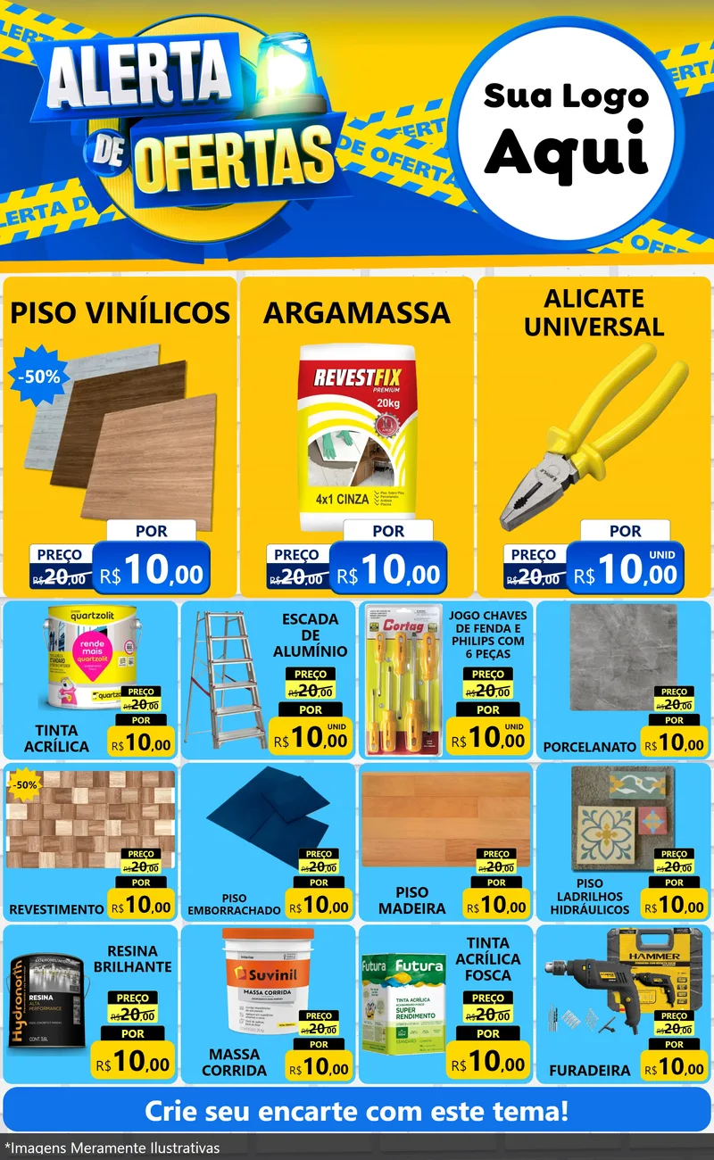 Modelo de Encarte para Encarte Grande com o tema Alerta de Ofertas para Material para Construção