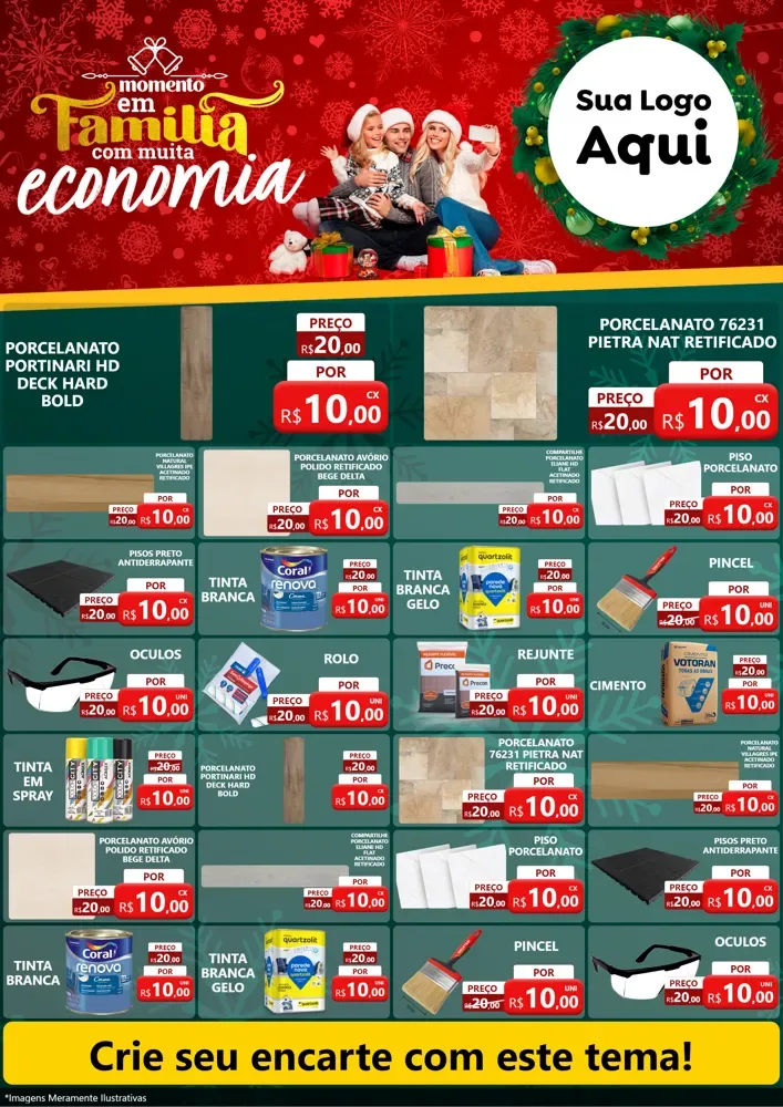Modelo de Encarte para Encarte A4 Vertical com o tema Momento em Família (Natal) para Pisos e revestimentos