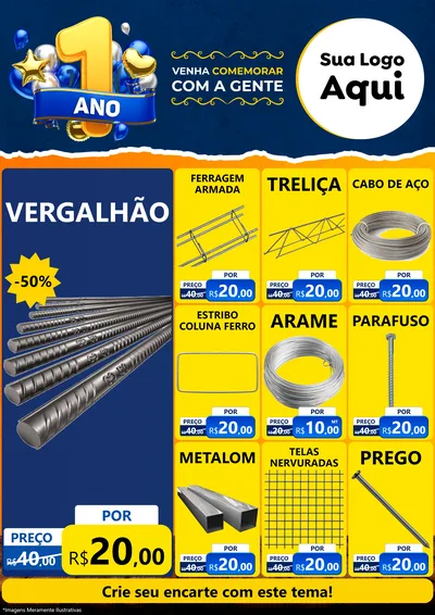 Modelo de Encarte para Encarte A4 Vertical com o tema Um Ano de Aniversário para Ferragens