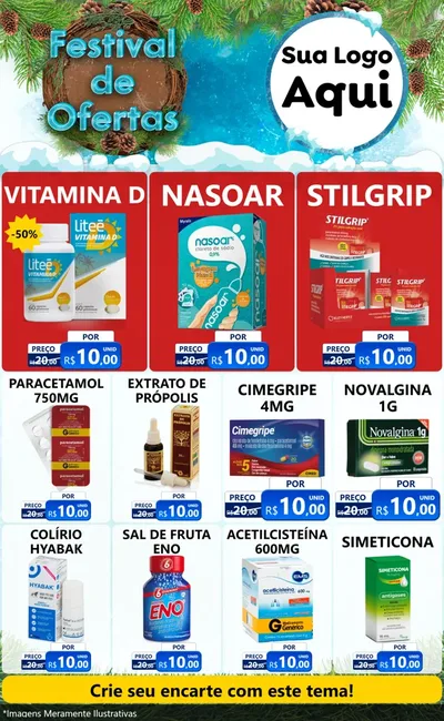 Modelo de Encarte para Encarte Grande com o tema Festival de Ofertas - Inverno para Farmácia