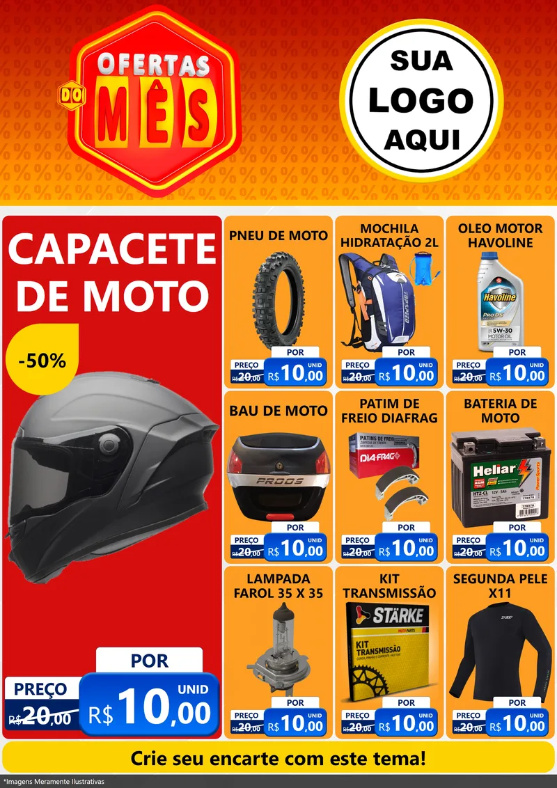Modelo de Encarte para Encarte A4 Vertical com o tema Ofertas do Mês para Moto peças