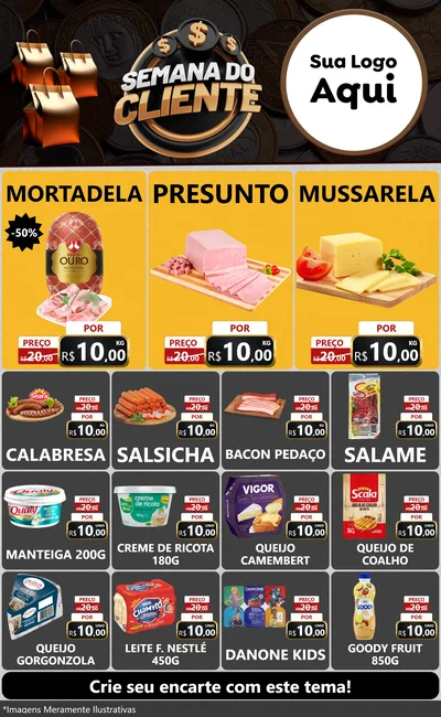 Modelo de Encarte para Encarte Grande com o tema Semana do Cliente para Frios e Laticínios