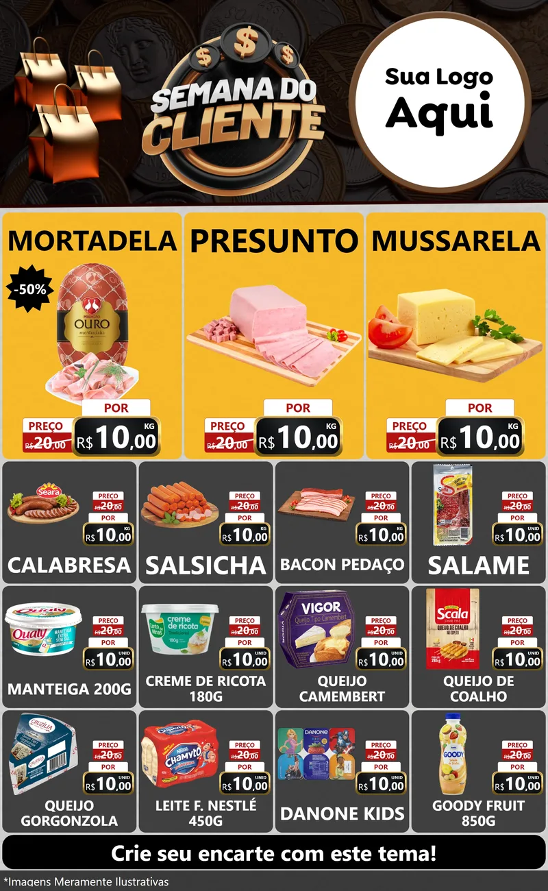 Modelo de Encarte para Encarte Grande com o tema Semana do Cliente para Frios e Laticínios