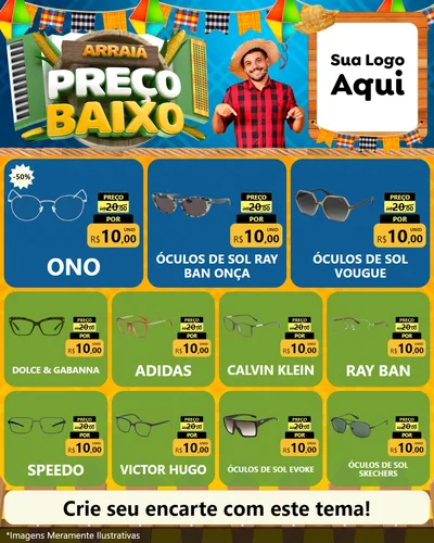Modelo de Rede Social para Feed Instagram com o tema Arraiá de Preço Baixo - Junina para Óticas