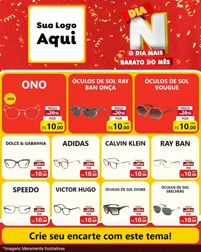 Modelo de Rede Social para Feed Instagram com o tema Dia N o Dia Mais Barato do Mês para Óticas