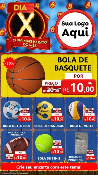 Modelo de Rede Social para Stories com o tema Dia X - O Dia Mais Barato Do Mês para Artigos Esportivos