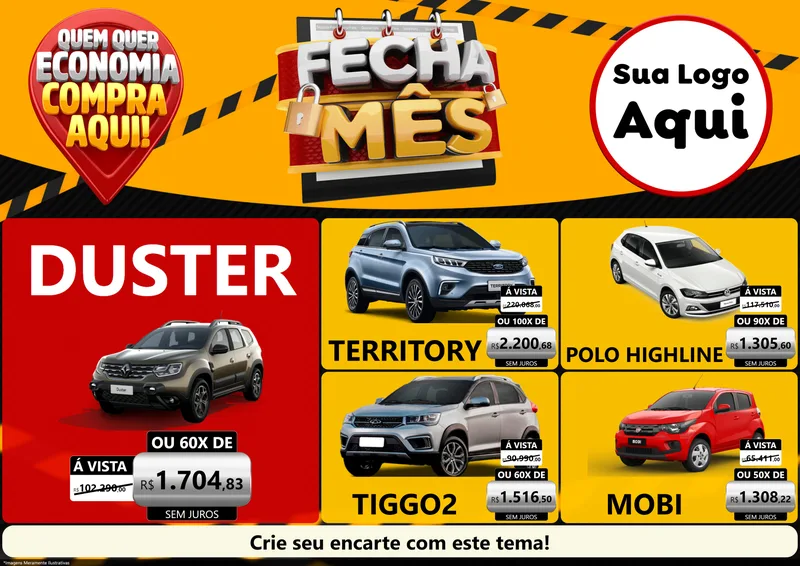Modelo de Encarte para Encarte A4 Horizontal com o tema Fecha Mês para Concessionaria de Carros