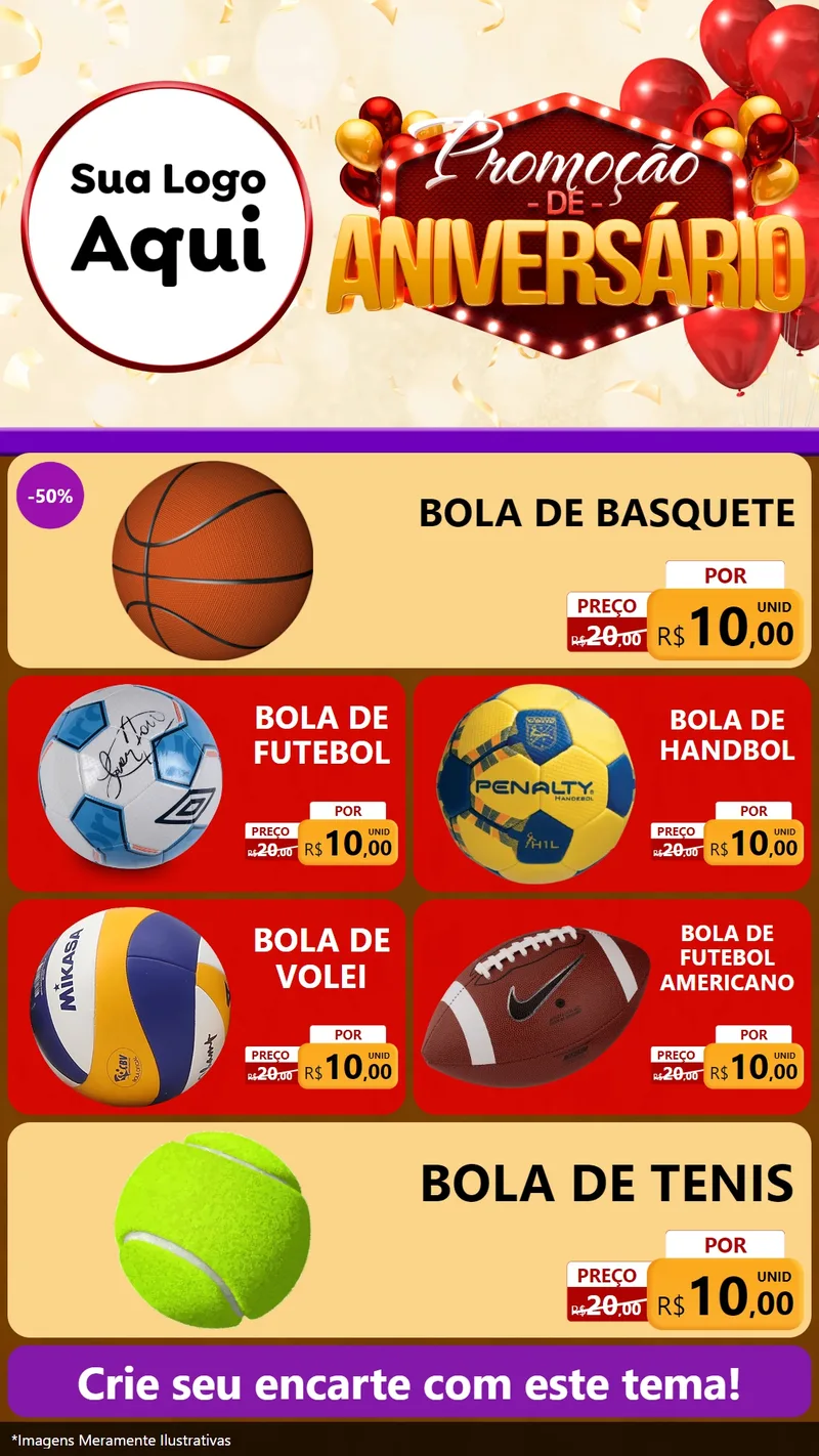 Modelo de TV para TV Vertical com o tema Promoção de Aniversário para Artigos Esportivos