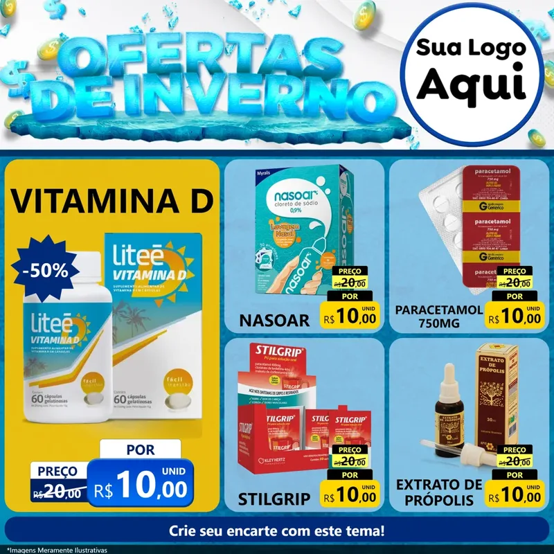 Modelo de Rede Social para Feed Facebook com o tema Ofertas de Inverno para Farmácia