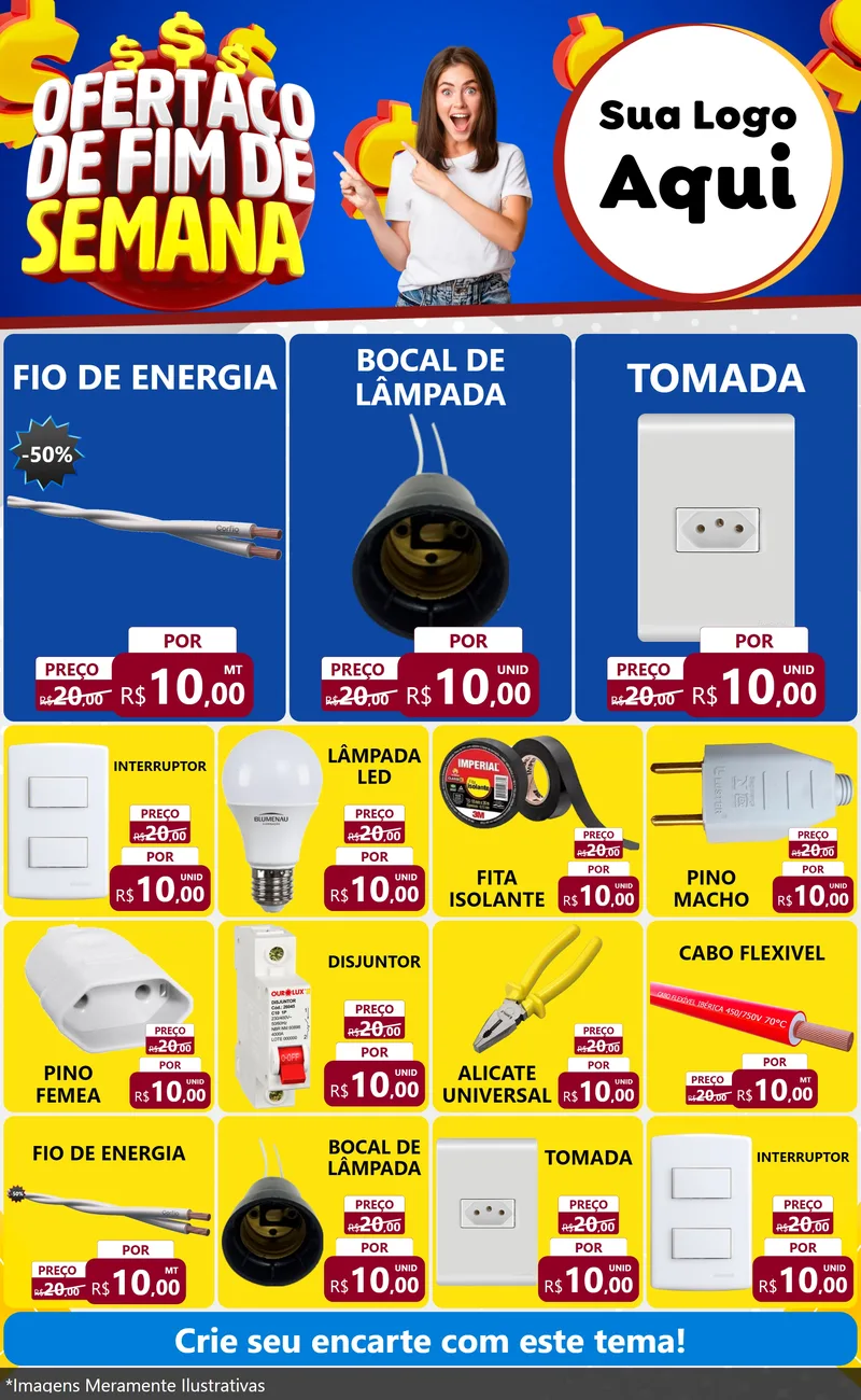 Modelo de Encarte para Encarte Grande com o tema Ofertaço de Fim de Semana para Materiais Elétricos
