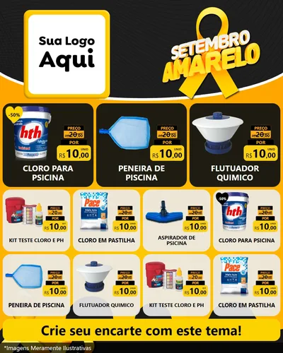 Modelo de Rede Social para Feed Instagram com o tema Setembro Amarelo para Produtos para Piscina