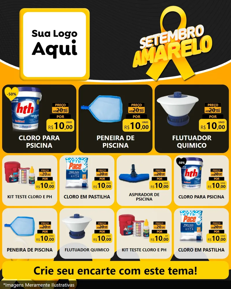 Modelo de Rede Social para Feed Instagram com o tema Setembro Amarelo para Produtos para Piscina
