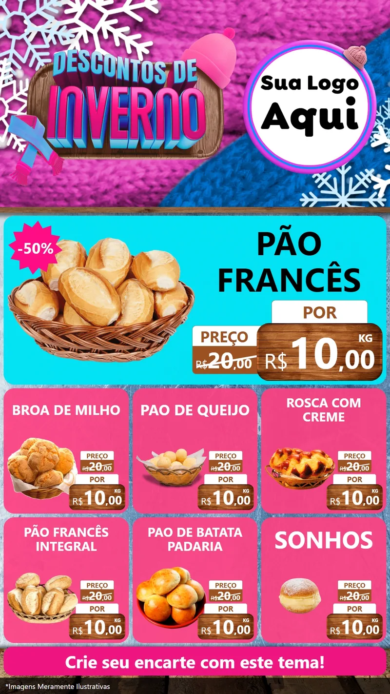Modelo de Rede Social para Stories com o tema Descontos de Inverno para Padaria
