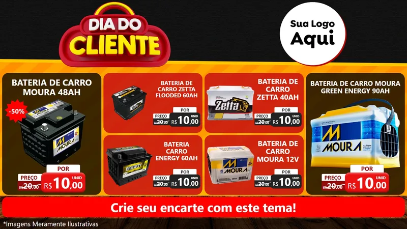 Modelo de TV para TV Horizontal com o tema Dia do Cliente para Baterias Elétricas