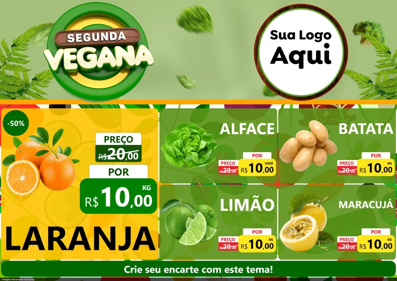 Modelo de Encarte para Encarte A4 Horizontal com o tema Segunda Vegana para Hortifrúti