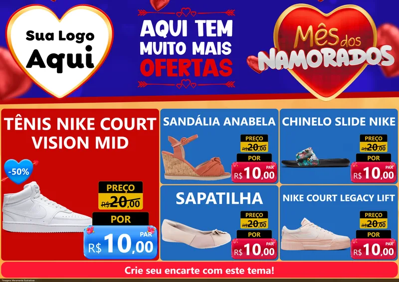 Modelo de Encarte para Encarte A4 Horizontal com o tema Mês dos Namorados para Calçados