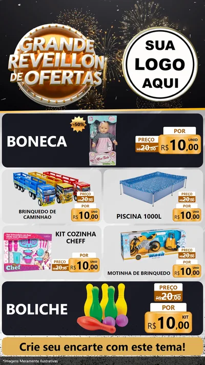 Modelo de TV para TV Vertical com o tema Grande Réveillon de Ofertas para Brinquedos