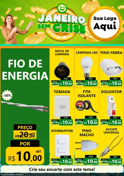 Modelo de Encarte para Encarte A4 Vertical com o tema Janeiro Sem Crise para Materiais Elétricos