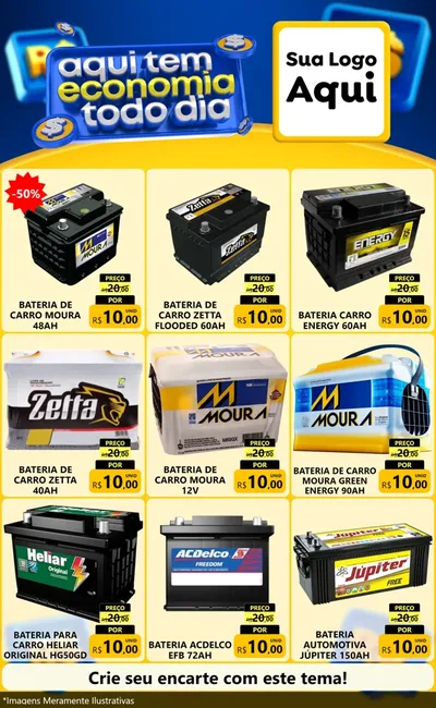 Modelo de Encarte para Encarte Grande com o tema Aqui Tem Economia Todo Dia para Baterias Elétricas