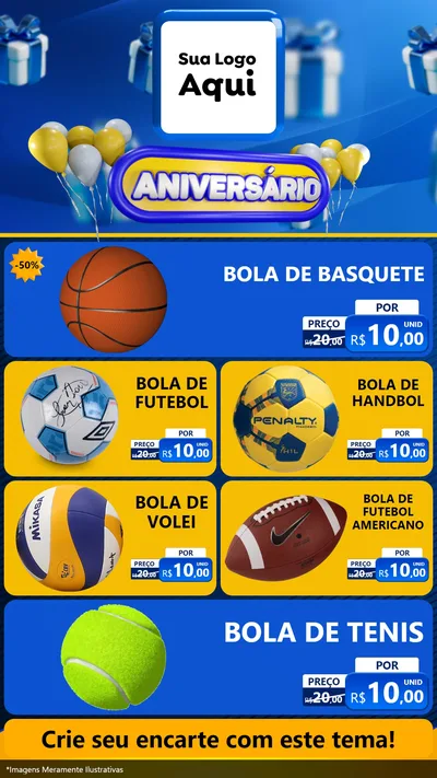 Modelo de TV para TV Vertical com o tema Aniversário para Artigos Esportivos