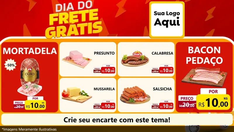 Modelo de TV para TV Horizontal com o tema Dia do Frete Grátis para Frios e Laticínios