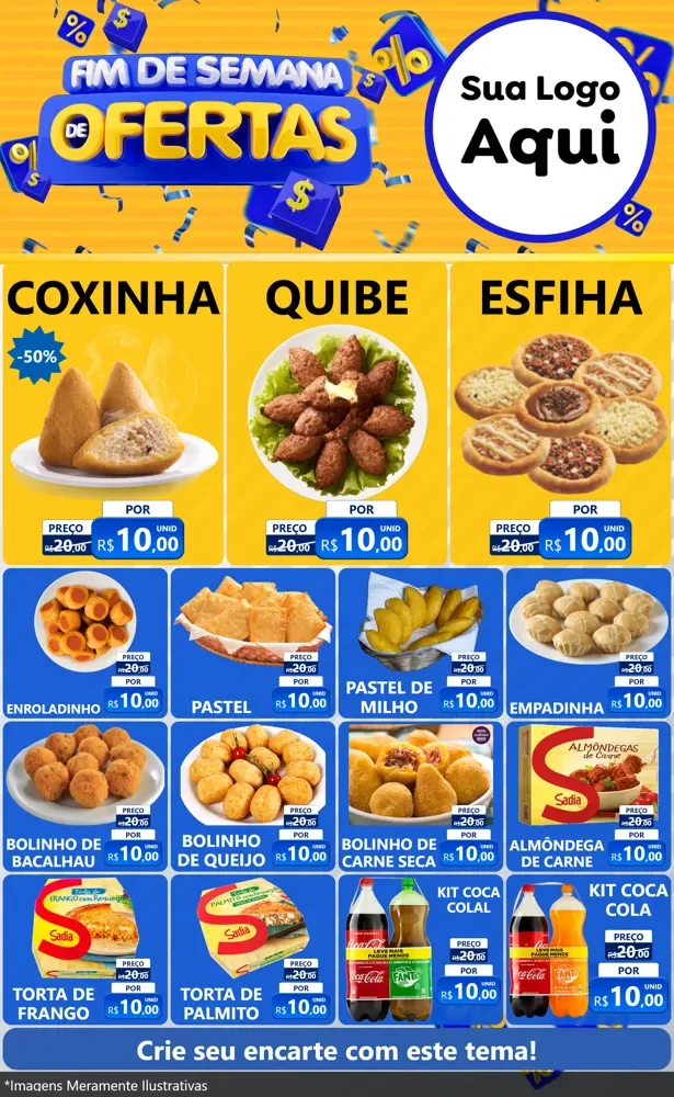 Modelo de Encarte para Encarte Grande com o tema Fim de Semana de Ofertas para Salgadaria
