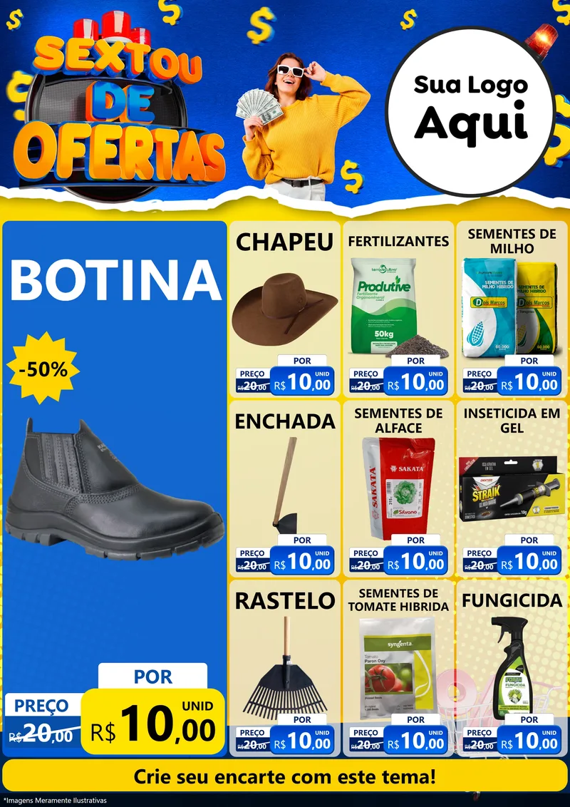 Modelo de Encarte para Encarte A4 Vertical com o tema Sextou de Ofertas para Agropecuária