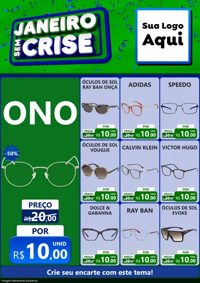 Modelo de Encarte para Encarte A4 Vertical com o tema Janeiro Sem Crise para Óticas