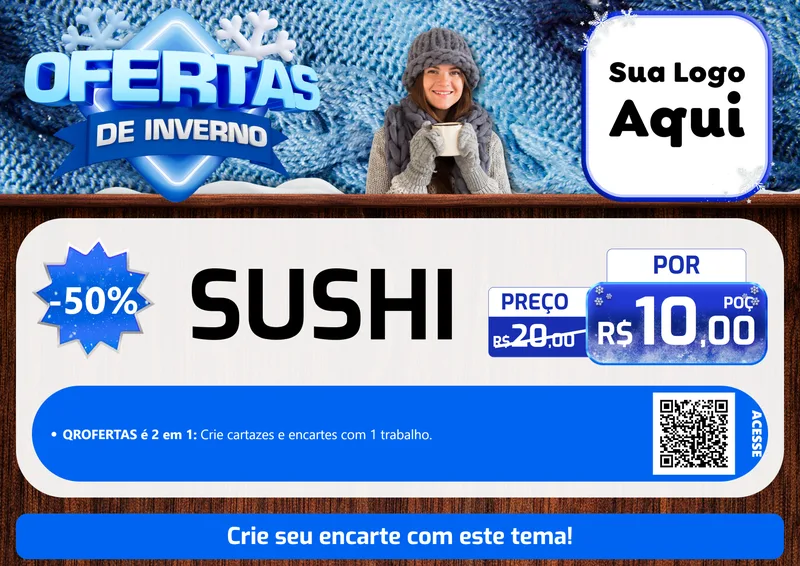 Modelo de Cartaz para Cartaz A4 Horizontal com o tema Ofertas de Inverno para Comida japonesa