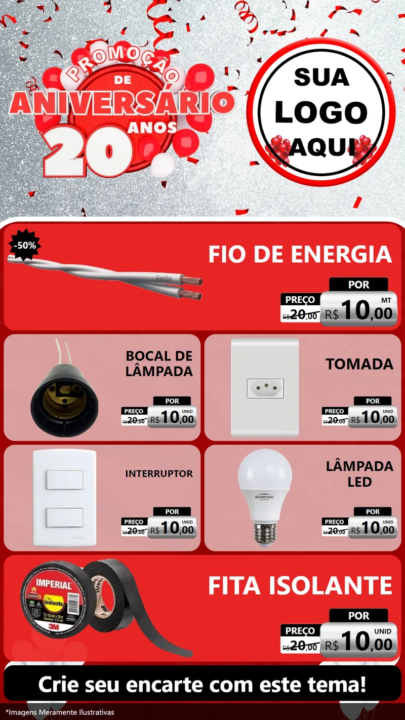 Modelo de TV para TV Vertical com o tema Promoção de Aniversário - 20 Anos para Materiais Elétricos