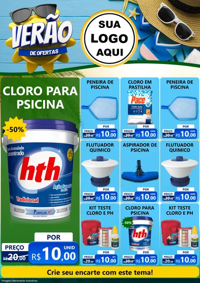 Modelo de Encarte para Encarte A4 Vertical com o tema Verão de Ofertas para Produtos para Piscina