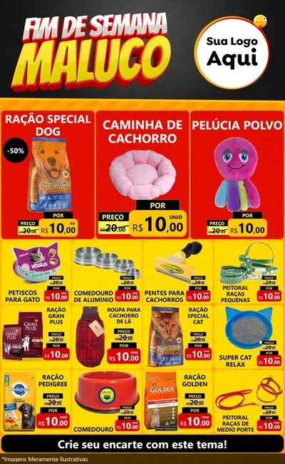 Modelo de Encarte para Encarte Grande com o tema Final de Semana Maluco para Pet Shop