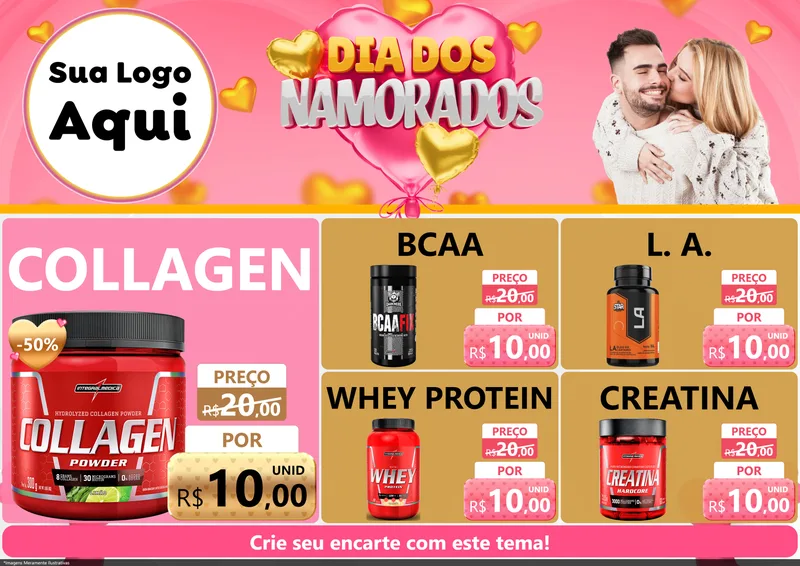 Modelo de Encarte para Encarte A4 Horizontal com o tema Dia dos Namorados para Suplementos alimentares
