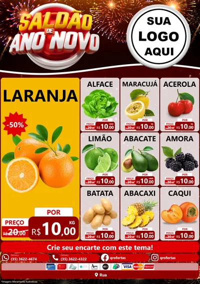 Modelo de Encarte para Encarte A4 Vertical com o tema Saldão de Ano Novo para Hortifrúti