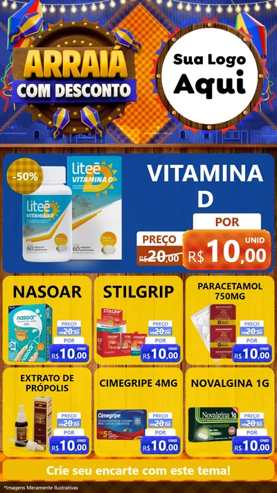 Modelo de Rede Social para Stories com o tema Arraiá Com Desconto para Farmácia
