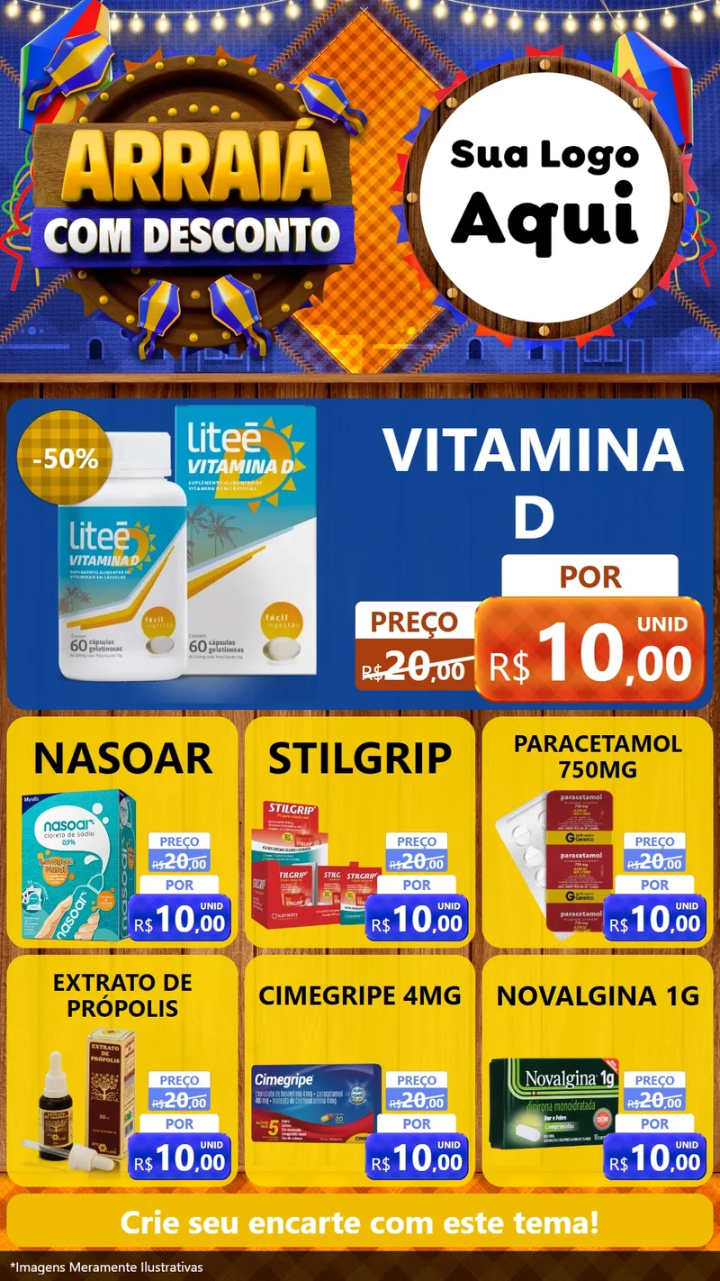 Modelo de Rede Social para Stories com o tema Arraiá Com Desconto para Farmácia