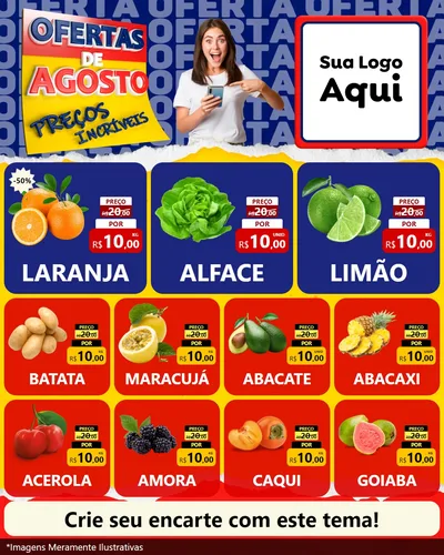 Modelo de Rede Social para Feed Instagram com o tema Ofertas de Agosto - Preços Incríveis para Hortifrúti