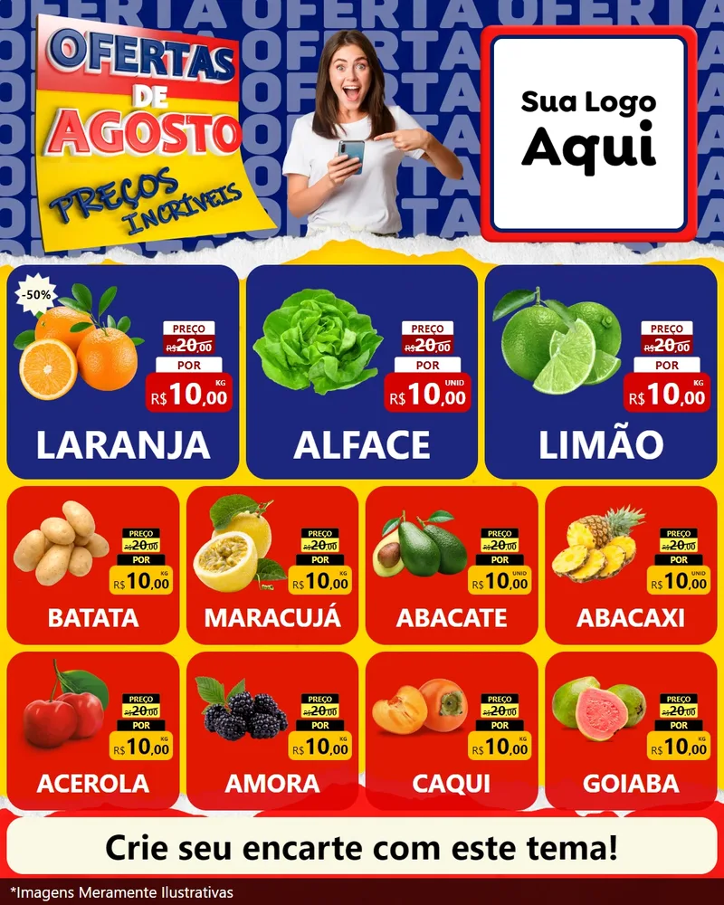 Modelo de Rede Social para Feed Instagram com o tema Ofertas de Agosto - Preços Incríveis para Hortifrúti