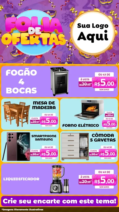 Modelo de TV para TV Vertical com o tema Folia de Ofertas para Móveis e Eletro