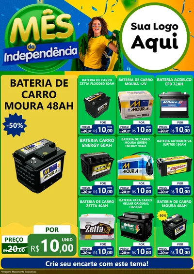 Modelo de Encarte para Encarte A4 Vertical com o tema Mês da Independência para Baterias Elétricas