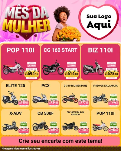 Modelo de Rede Social para Feed Instagram com o tema Mês da Mulher para Concessionaria de Motos