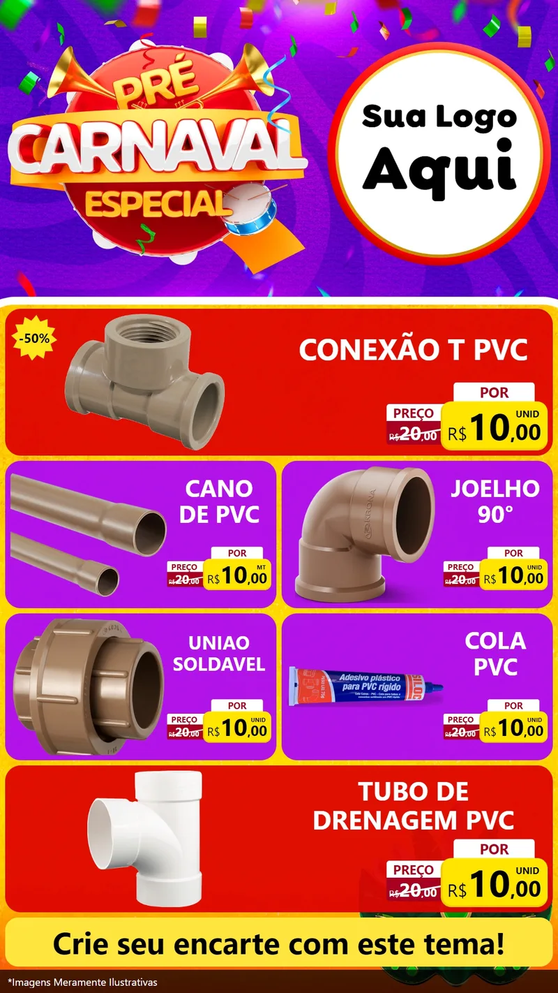 Modelo de TV para TV Vertical com o tema Pré-Carnaval Especial para Tubos e conexões